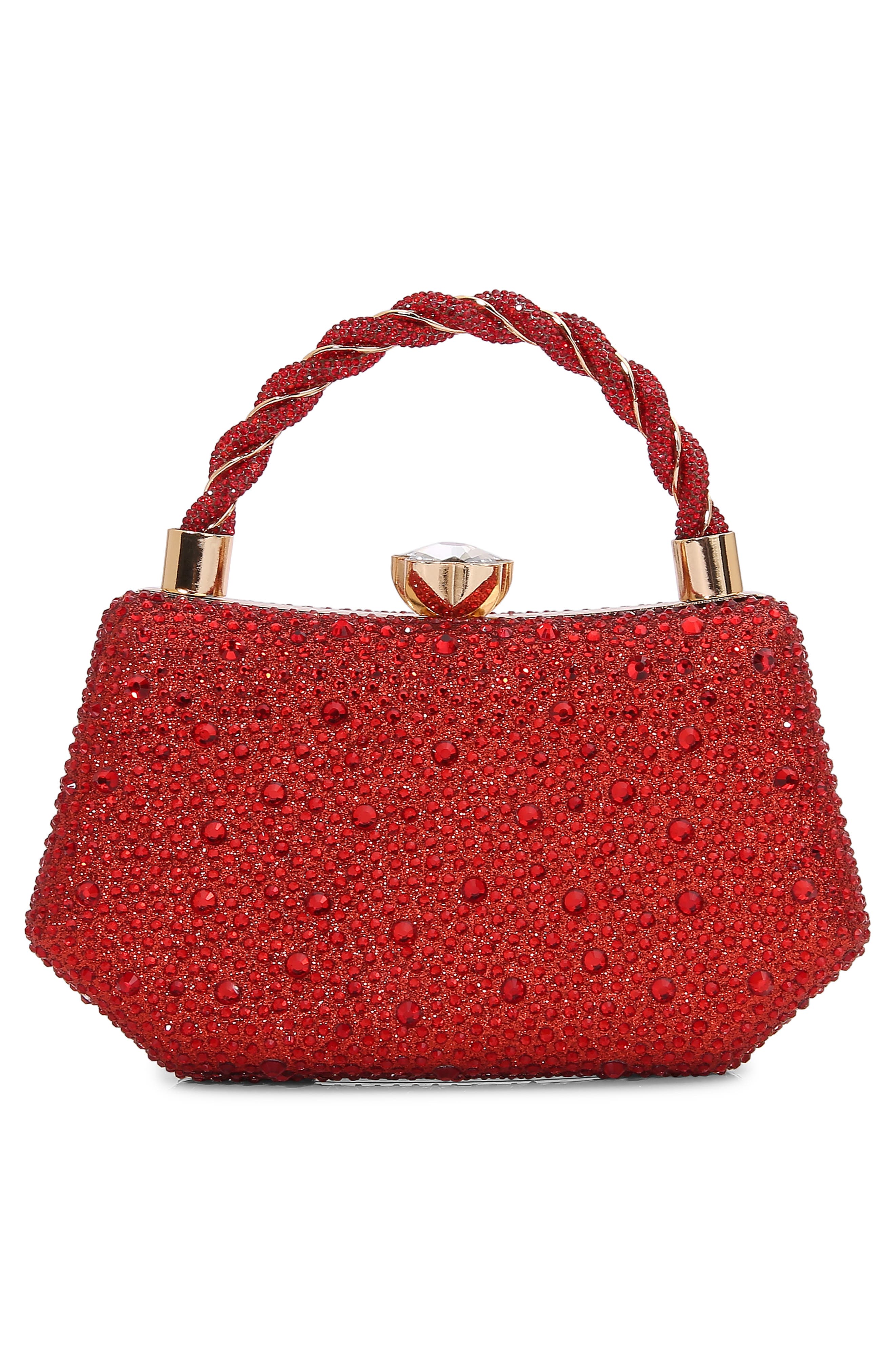 Hexagon Rhinestone Clutch, Alternate, color, RED