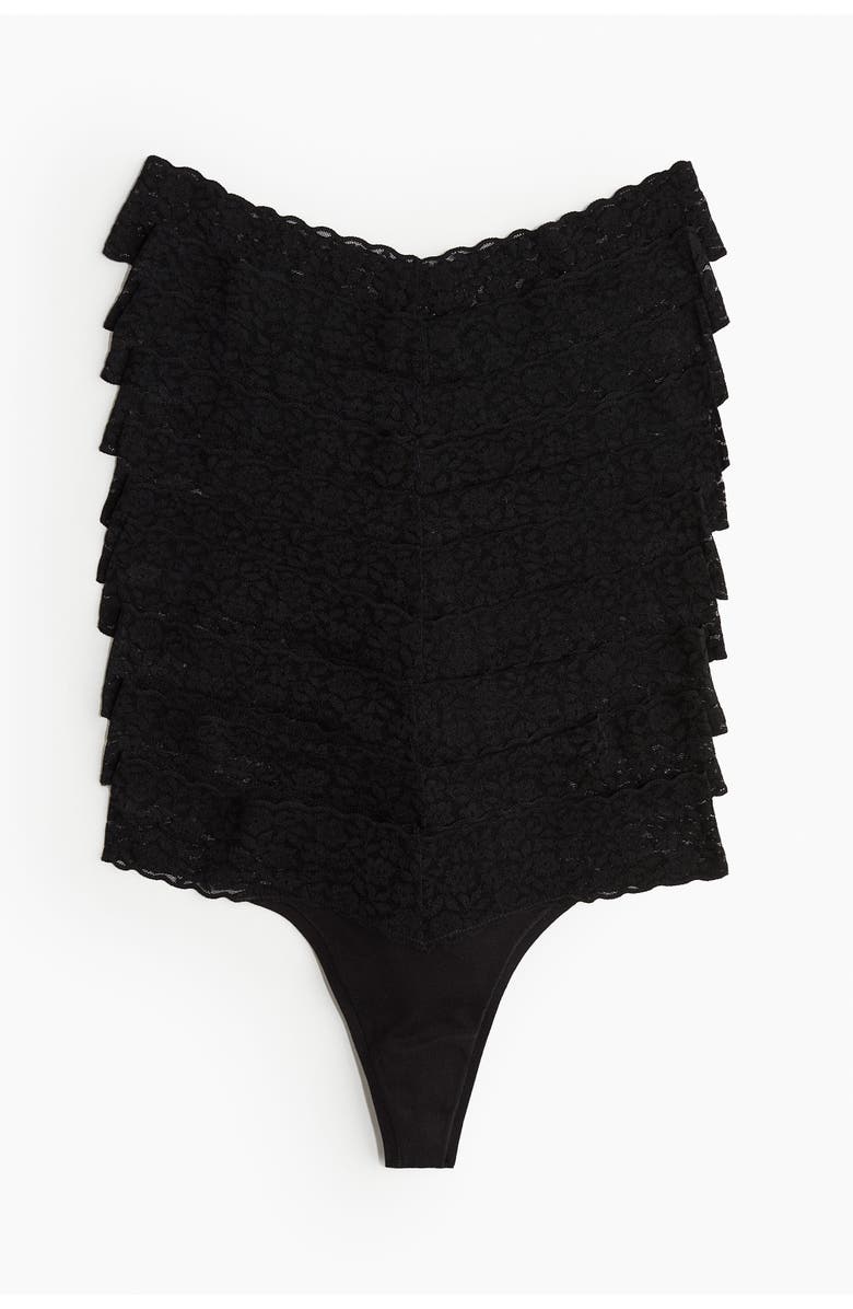 H&M 10-pack Lace Thong Briefs, Main, color, Black