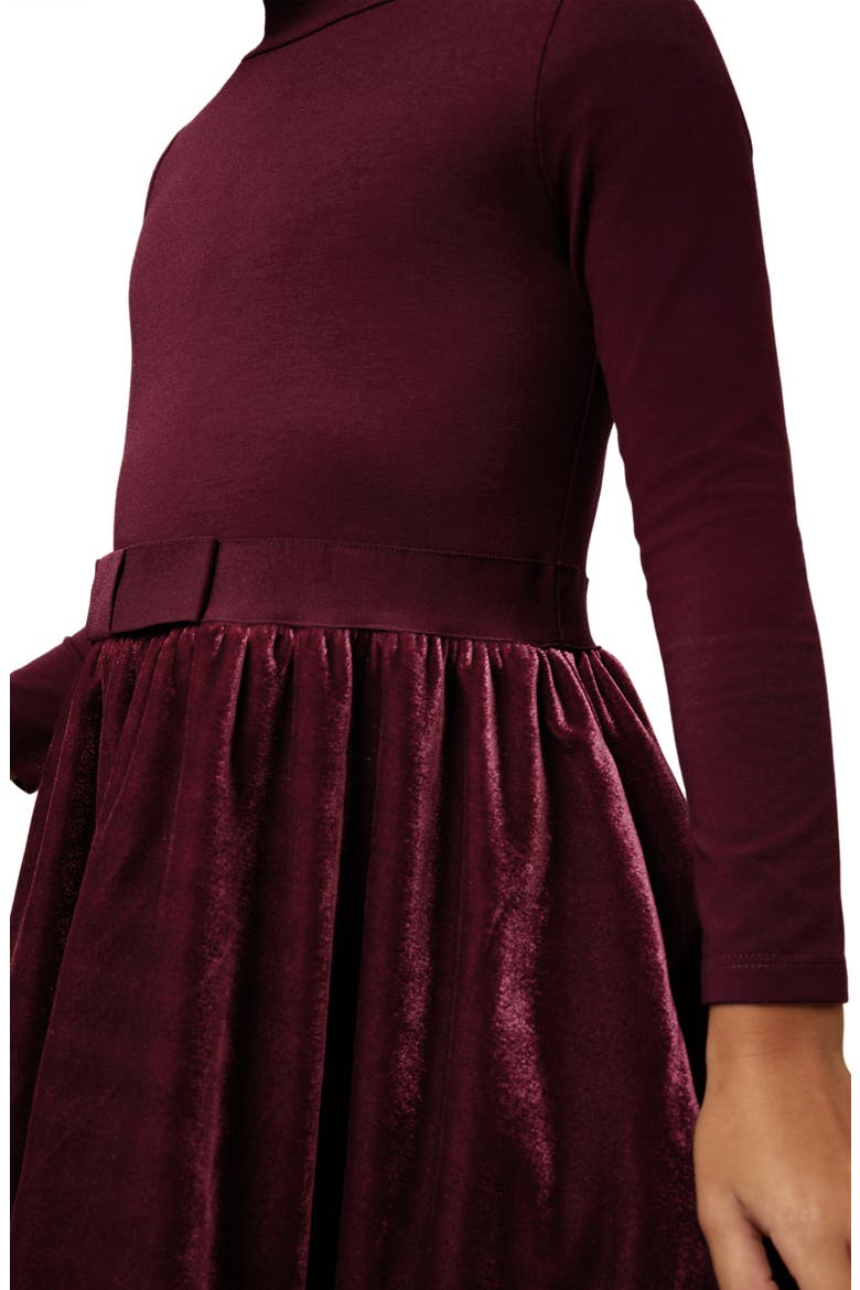 Kids' Bruna Long Sleeve Stretch Cotton Party Dress, Alternate, color, BURGUNDY