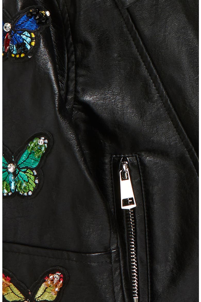 Kids' Butterfly Faux Leather Moto Jacket, Alternate, color, BLACK