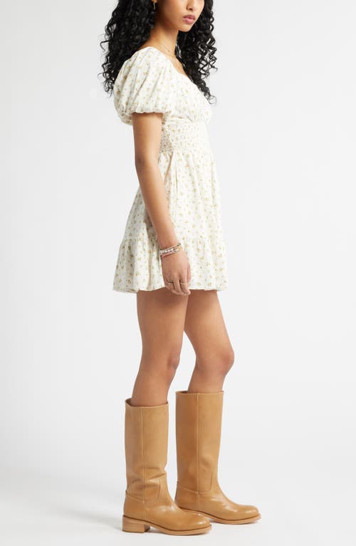 Bp. Tiered Puff Sleeve Dress In Ivory- Orange Mini Bloom