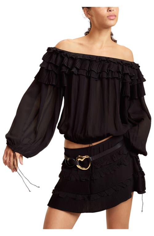 Cynthia Rowley Off Shoulder Ruffle Blouse In Black