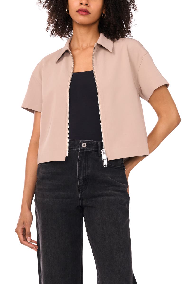 1.STATE Short Sleeve Twill Shirt Jacket, Alternate, color, Taupe