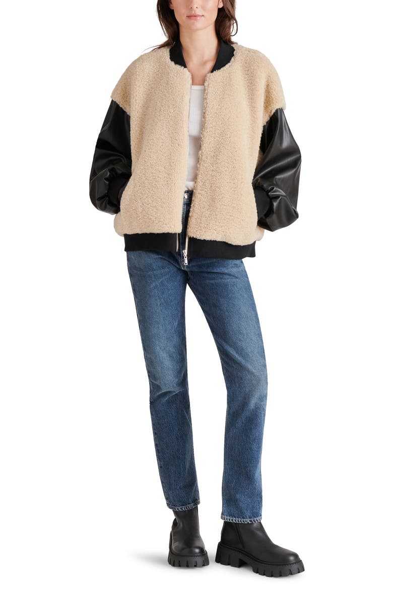 Steve Madden Faux Shearling & Faux Leather Bomber Jacket, Alternate, color, 