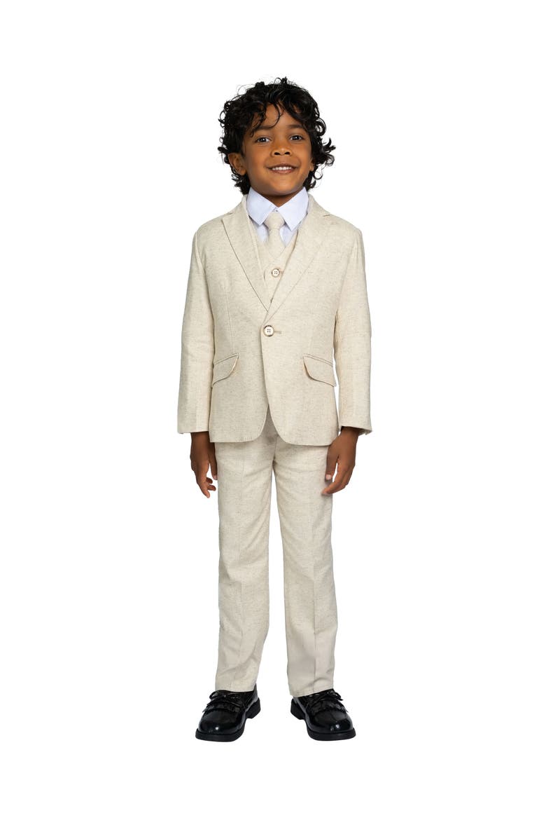 Kids' Oasis 5-Piece Slim Fit Linen Suit, Alternate, color, Sand