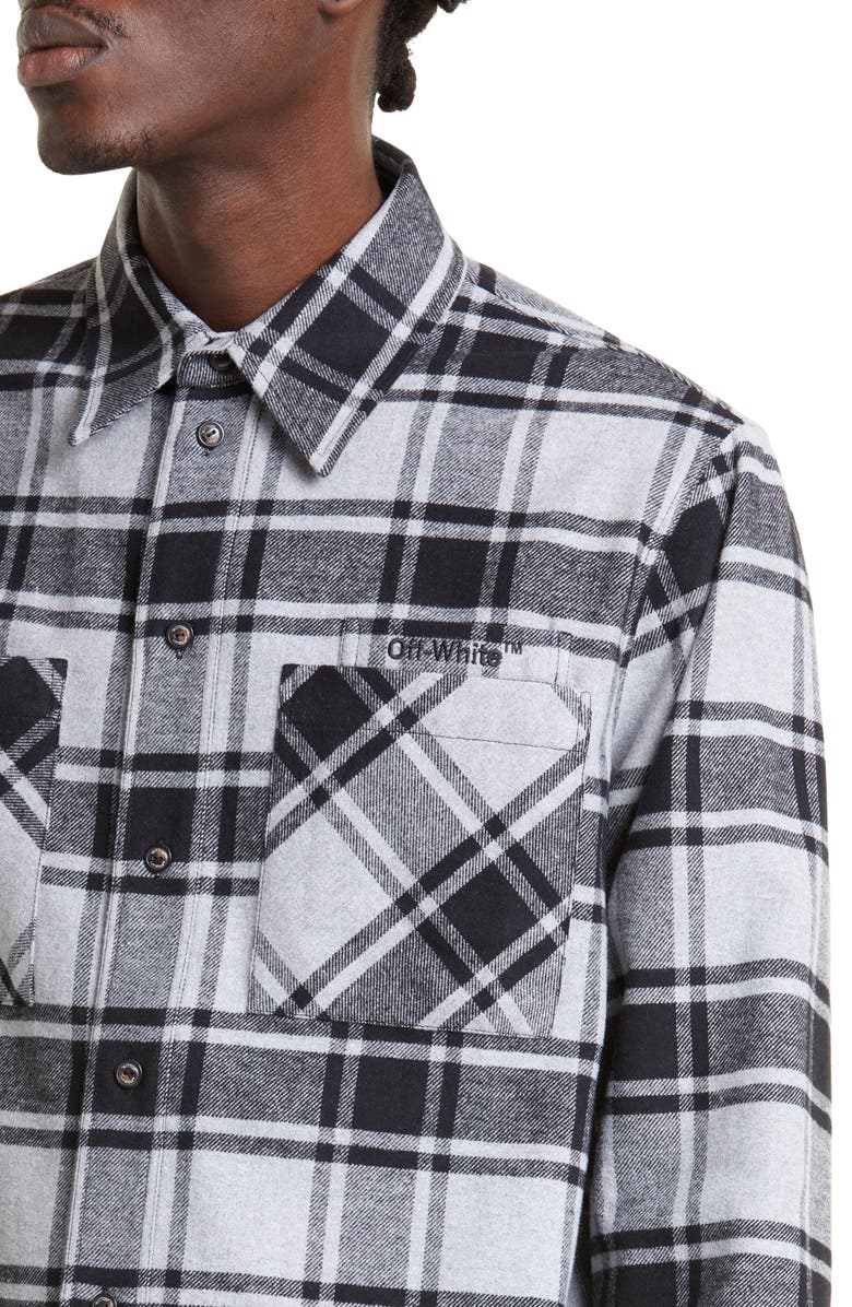 Off-White Outline Arrows Plaid Flannel Shirt, Alternate, color,