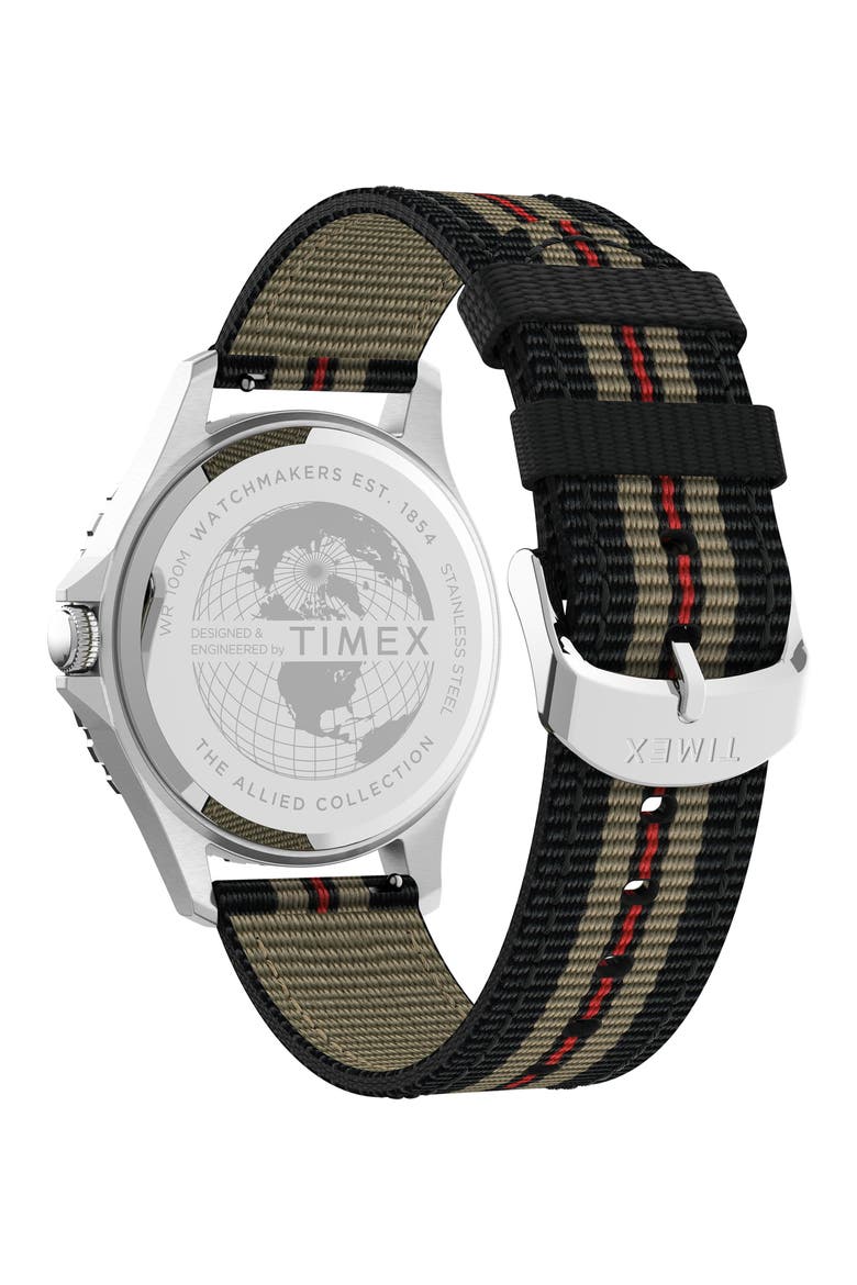 Navi XL Textile Strap Watch, 41mm, Alternate, color, RED MULTI/ BLACK/ SILVER
