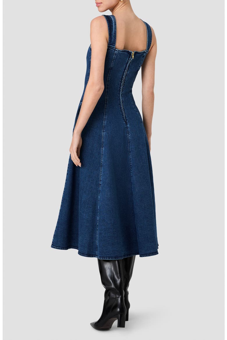 Delancy Sleeveless Fit & Flare Denim Midi Dress, Alternate, color, DARK INDIGO