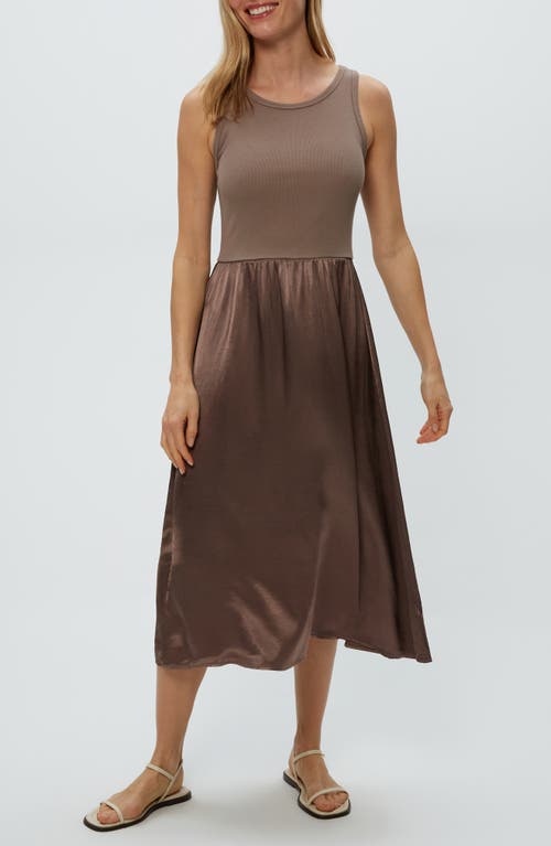 Shop Michael Stars Bridgette Mixed Media Tank Midi Dress In Cobblestone