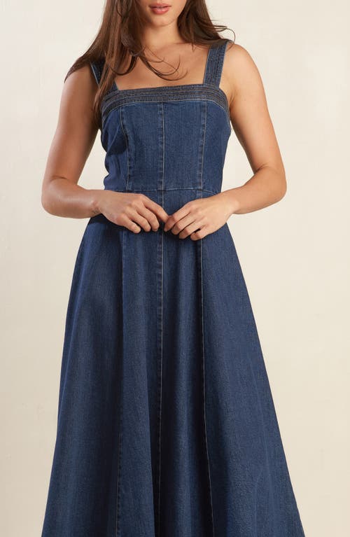 Freemarket Sleeveless Washed Denim Fit & Flare Midi Dress In Denim