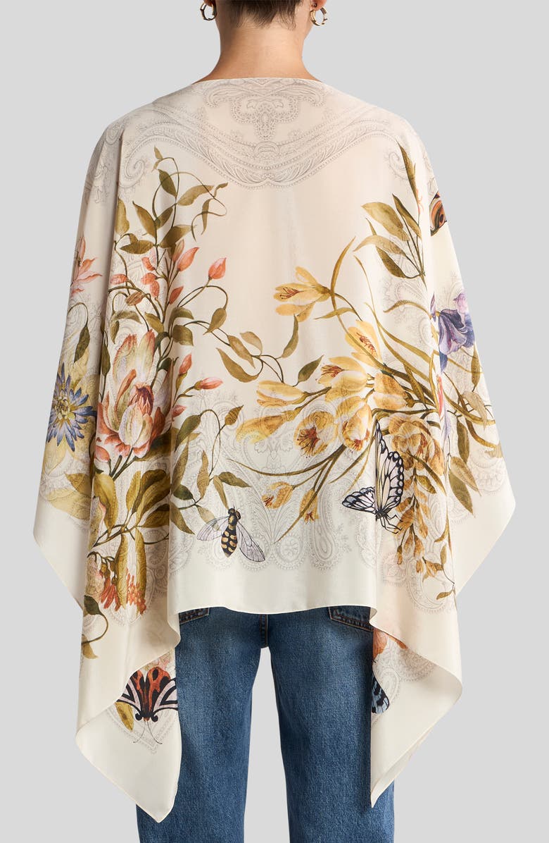 Etro Garden Print Silk Poncho Top, Alternate, color, Multicolor On Beige Base