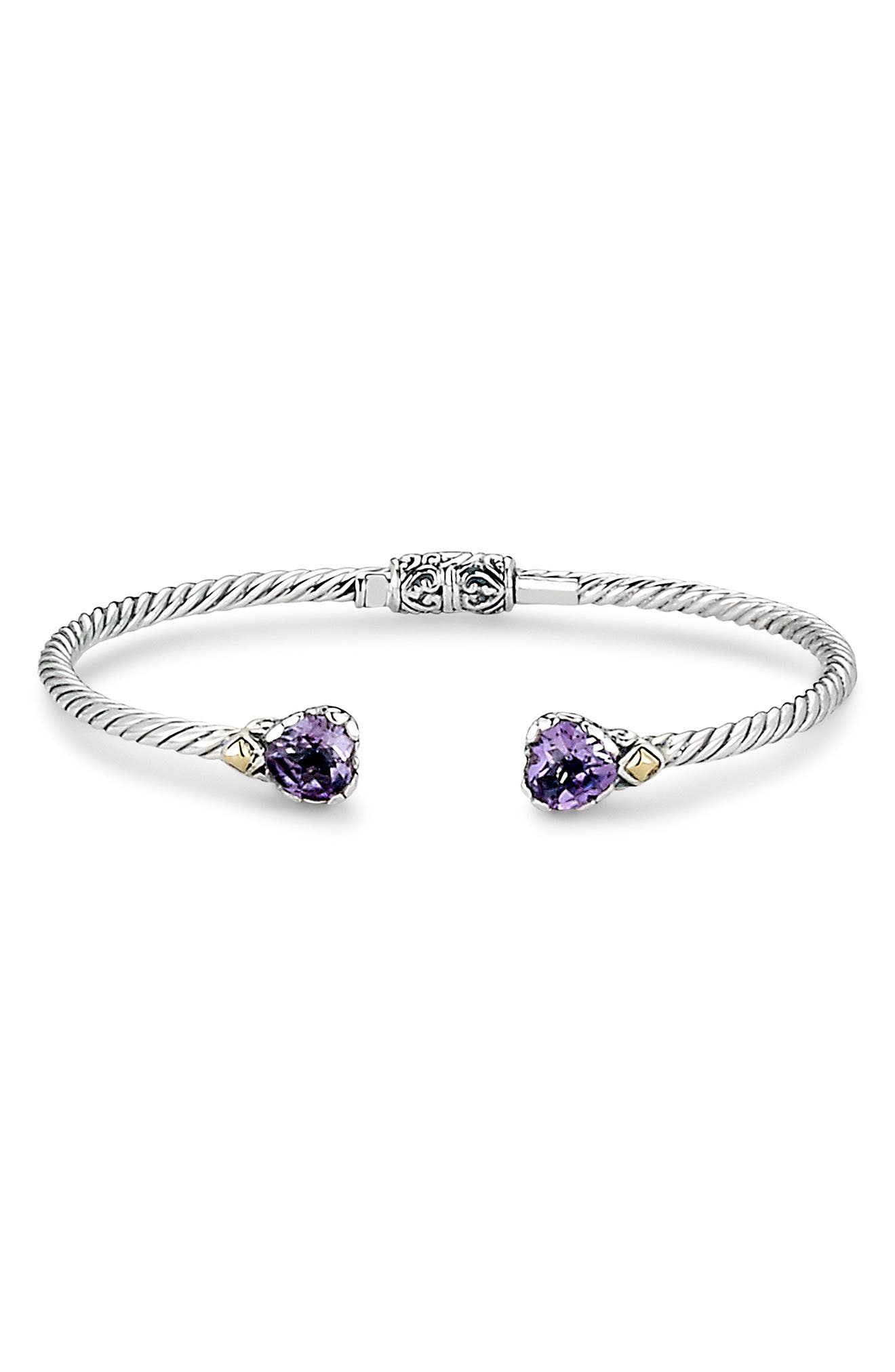 Sterling Silver & 18k Gold Amethyst Heart Cuff Bracelet