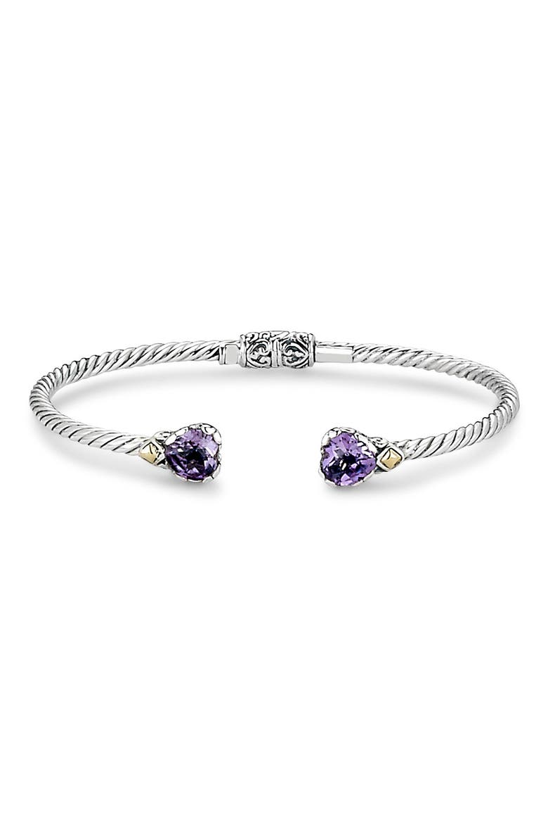 Sterling Silver & 18k Gold Amethyst Heart Cuff Bracelet, Main, color, PURPLE