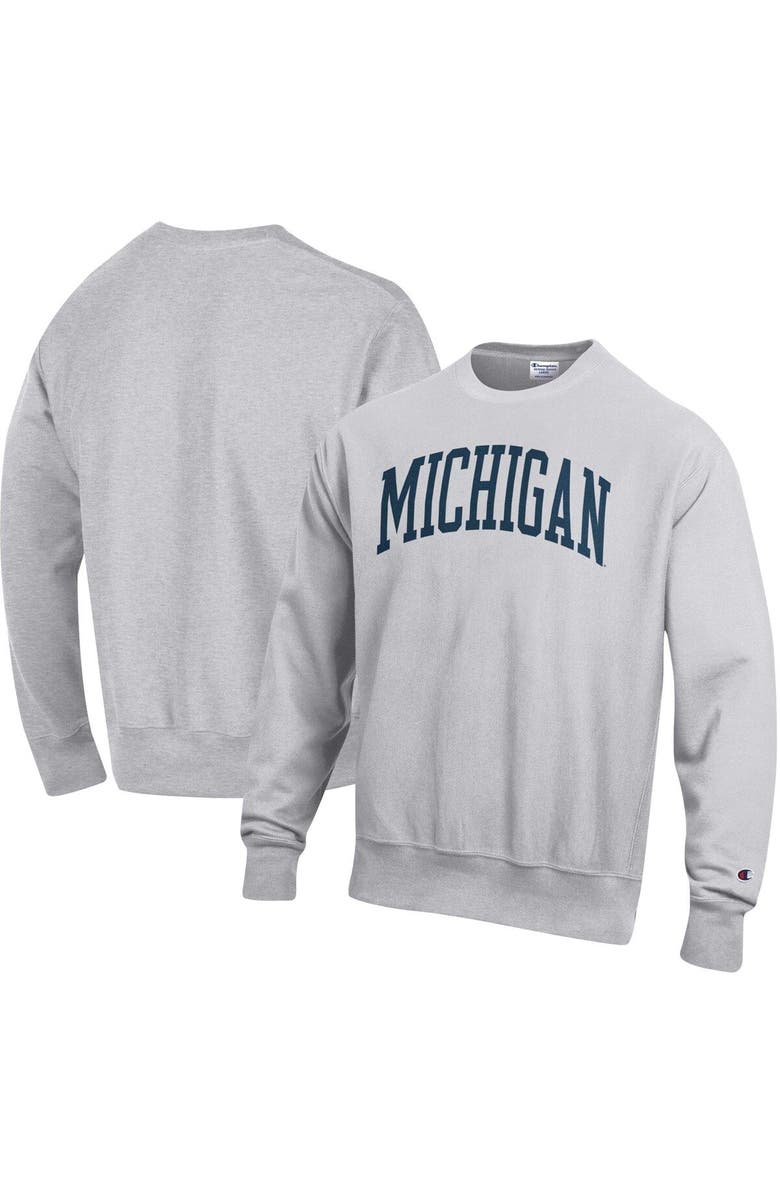 Champion Men's Champion Heathered Gray Michigan Wolverines Arch Reverse Weave Pullover Sweatshirt, Main, color,