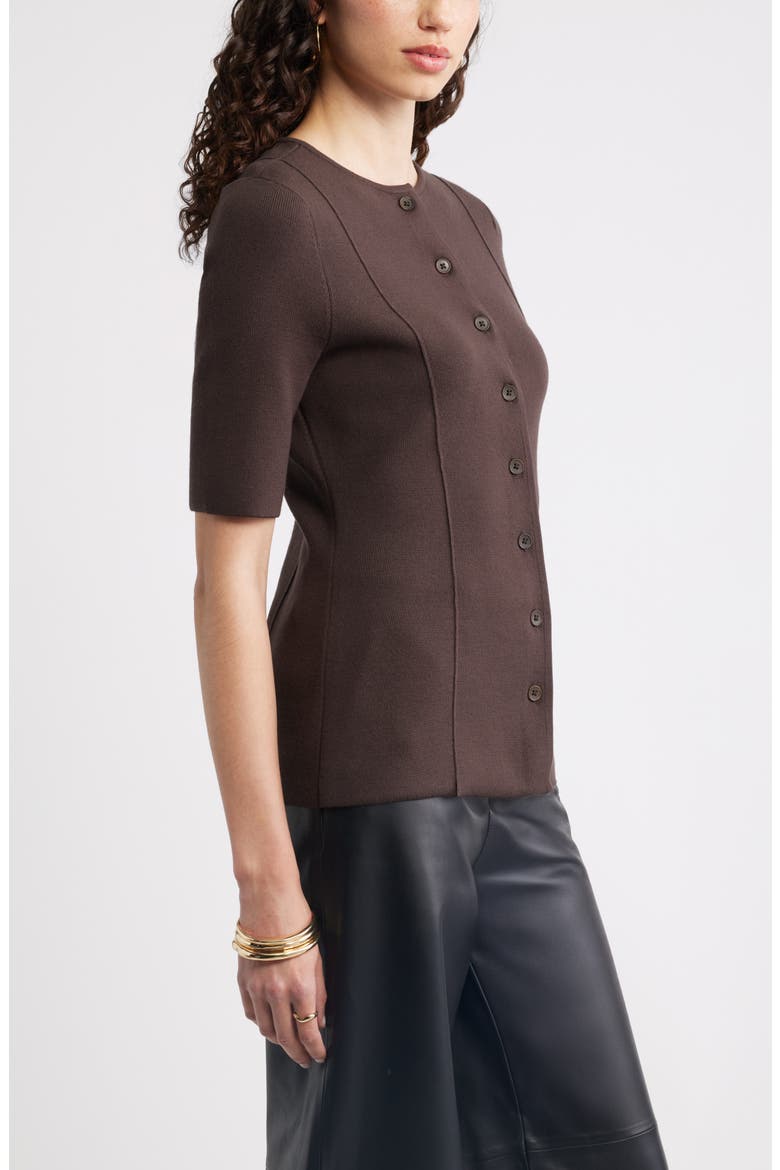 Crewneck Elbow Sleeve Cardigan, Alternate, color, BROWN MOLE