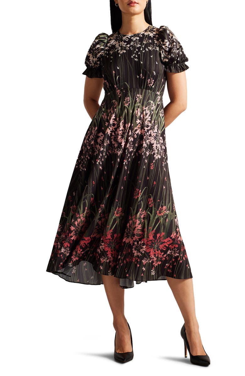 Ted Baker London Zahrria Floral Short Sleeve Midi Dress, Main, color, 