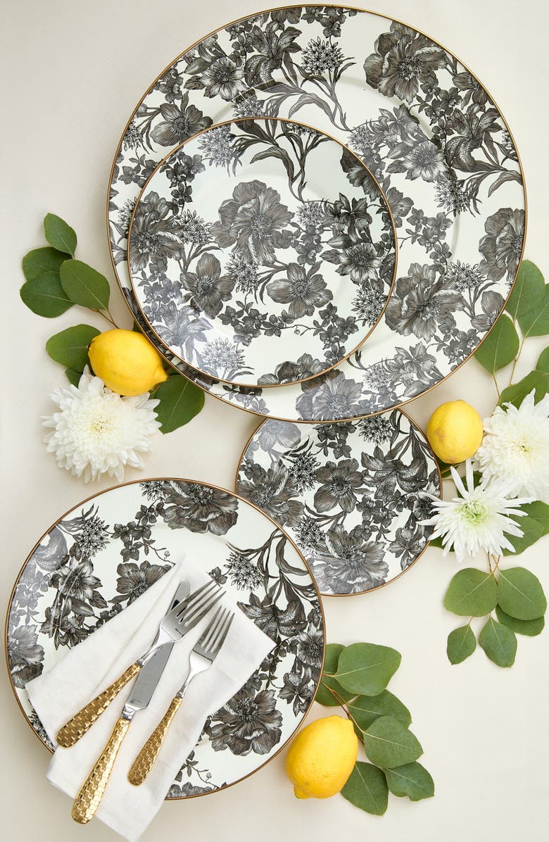 MACKENZIE CHILDS Sterling English Garden Enameled Steel Platter, Alternate, color, Grey/ White