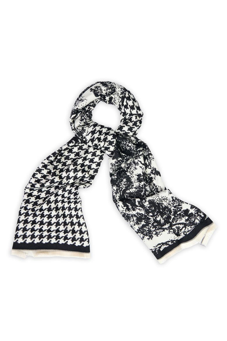 Reversible Houndstooth Print Scarf, Alternate, color, BLACK