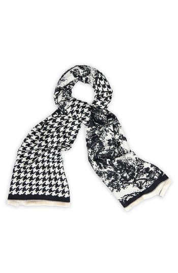 Saachi Reversible Houndstooth Print Scarf In Black