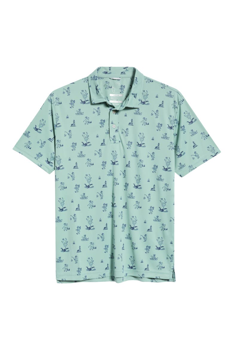 Canoe Print Performance Golf Polo, Main, color, GRANITE GREEN