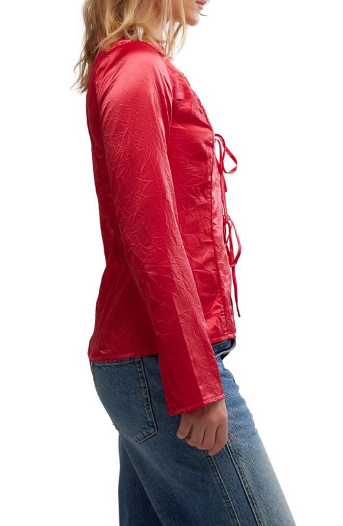 Free People Star Eyes Crinkle Satin Top In Retro Red
