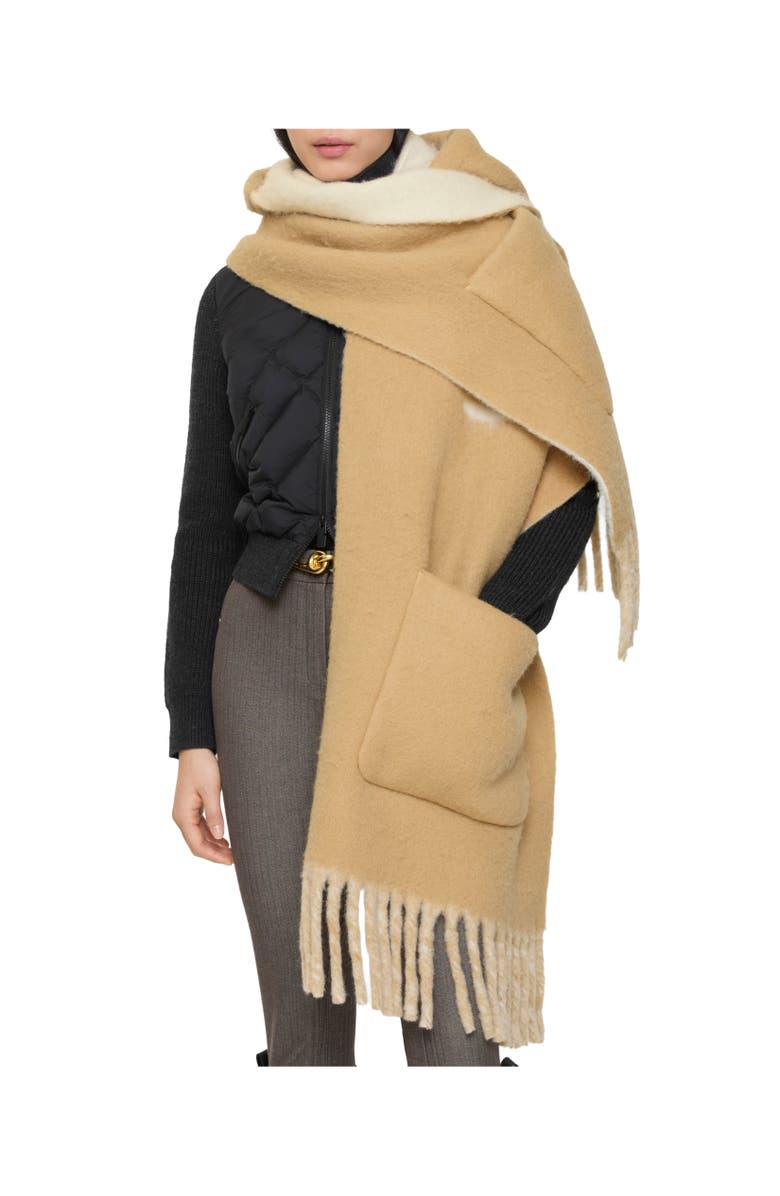 Burberry Logo Alpaca Wool Blend Hooded Scarf, Alternate, color, Sand Beige