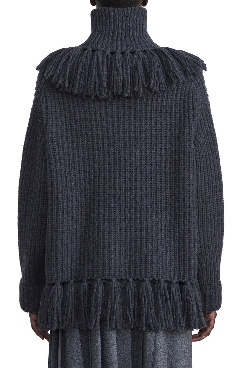 Lafayette 148 New York Fringe Detail Cashmere Turtleneck Sweater, Alternate, color,