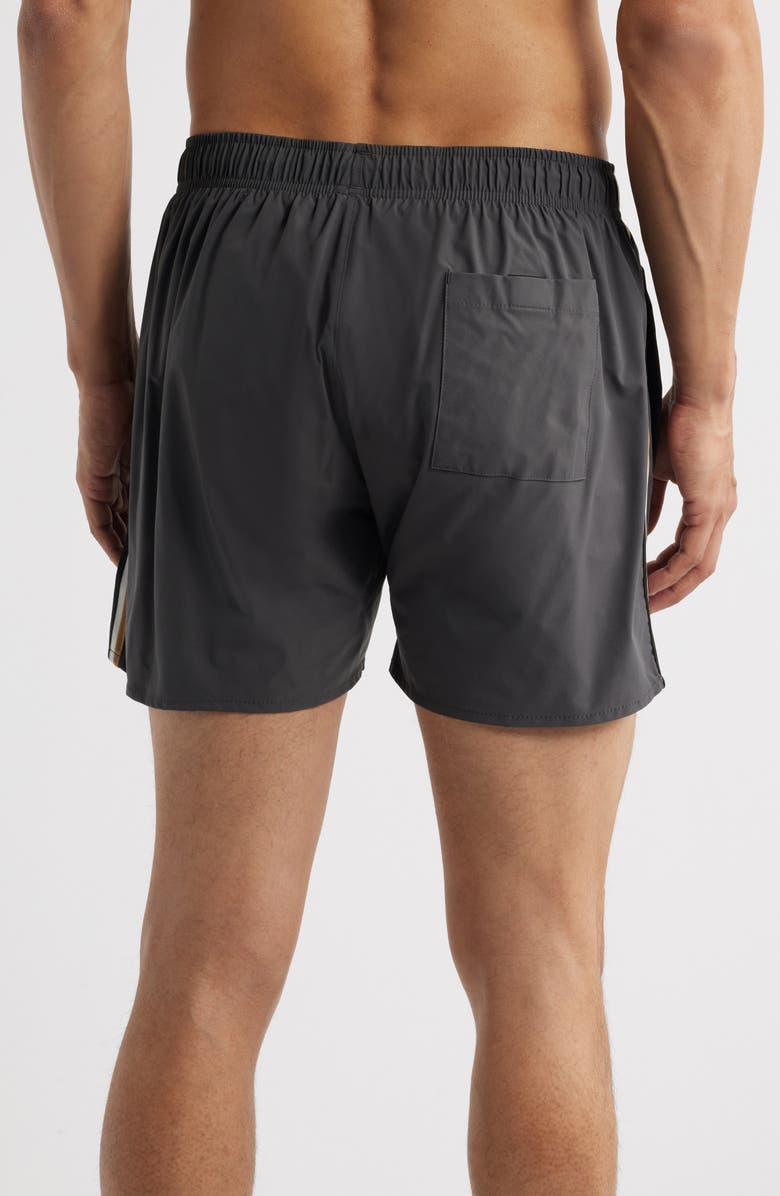 BOSS Iconic Side Stripe Swim Trunks, Alternate, color, Charcoal