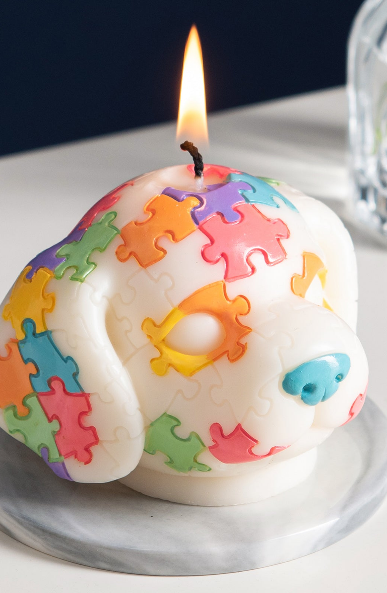 Southlake gifts Puppy Puzzle Candle, Alternate, color, White / Multi-Color
