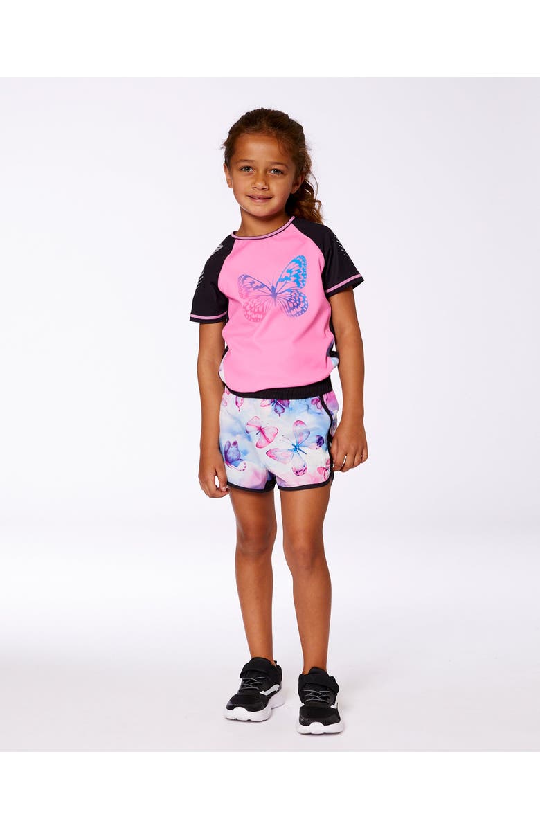 Deux par Deux Little Girl's Printed Athletic Short Pink, Blue And Butterflies, Alternate, color, Pink, Blue And Butterflies