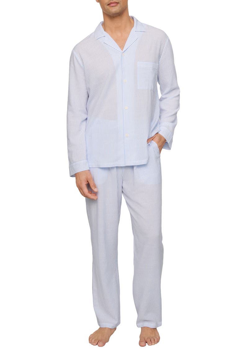 Nautico Stripe Pajamas, Main, color, WHITE/CORNFLOWER BLUE