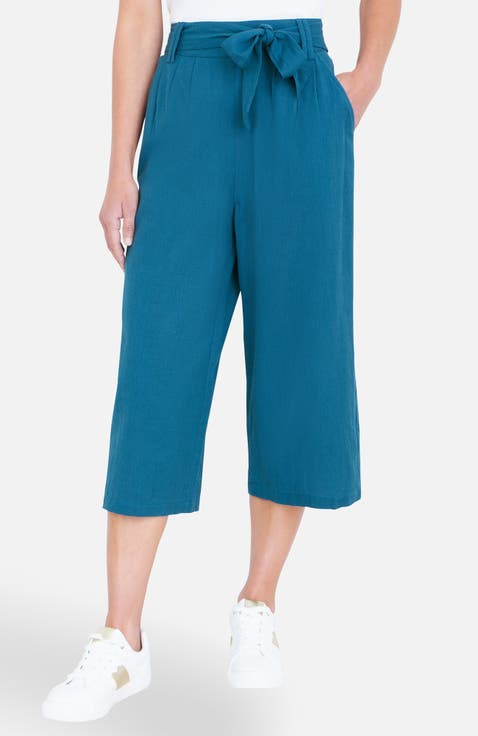 High-Waist Tie-Belt Cropped Trousers