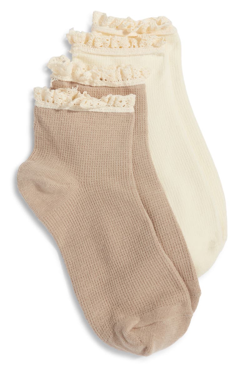 2-Pack Lace Trim Cotton Blend Socks, Main, color, BEIGE IVORY