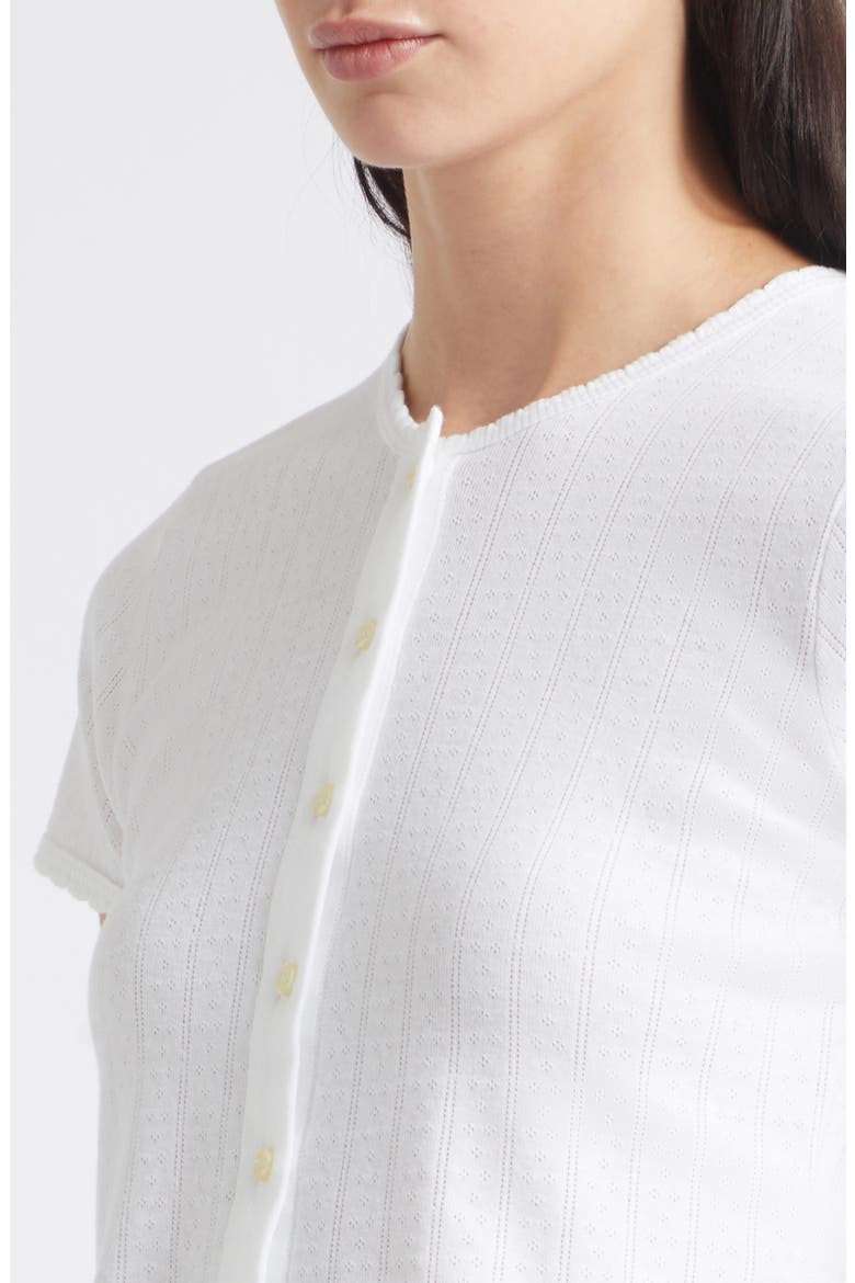 Short Sleeve Cotton Pointelle Cardigan, Alternate, color, WHITE