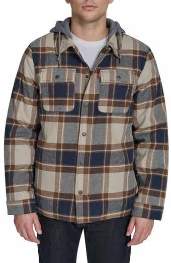 Levi's Plaid Faux Shearling Lined Jersey Hood Shirt Jacket