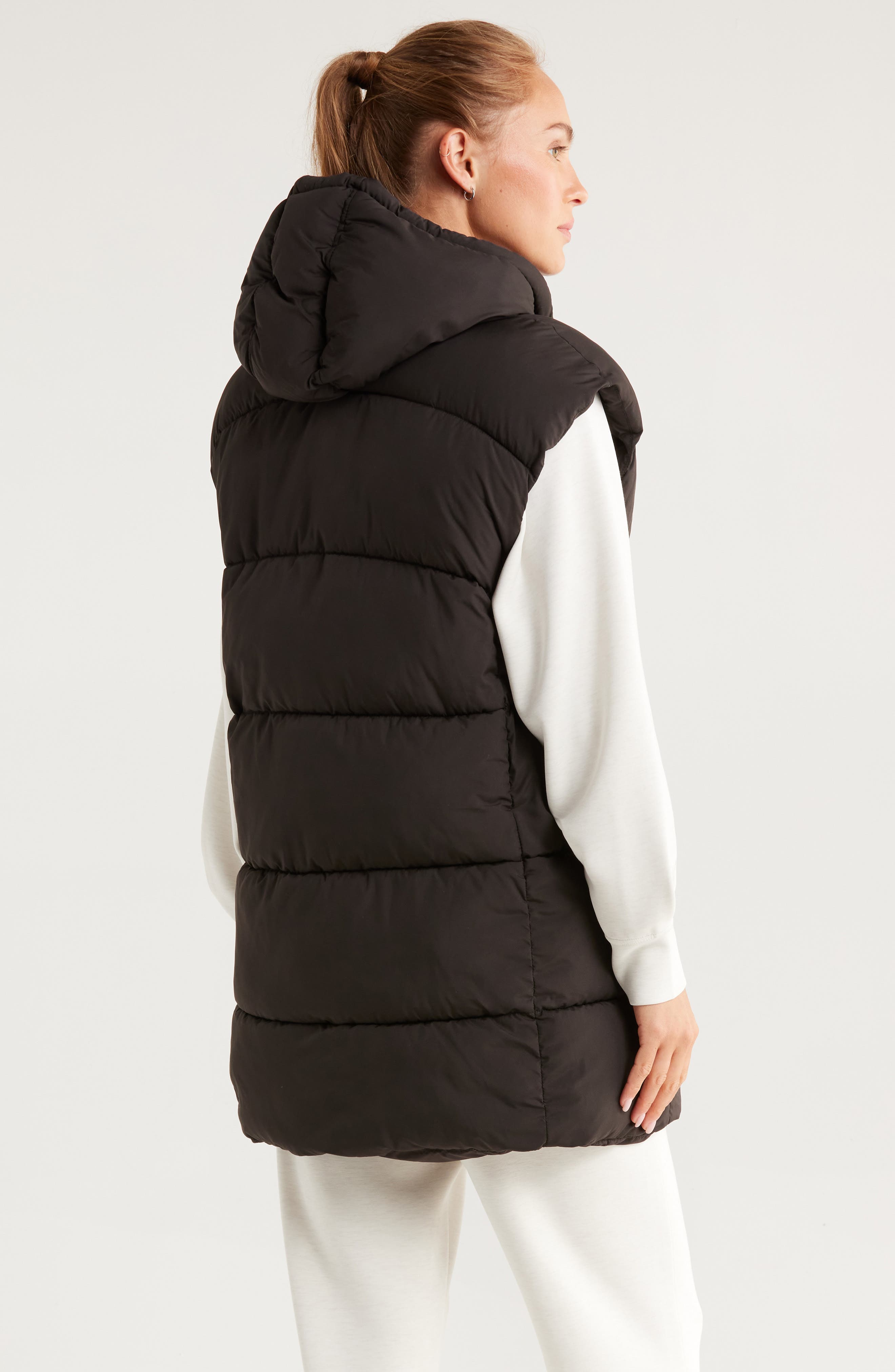 Zella Longline Hooded Puffer Vest (Women) | Nordstrom
