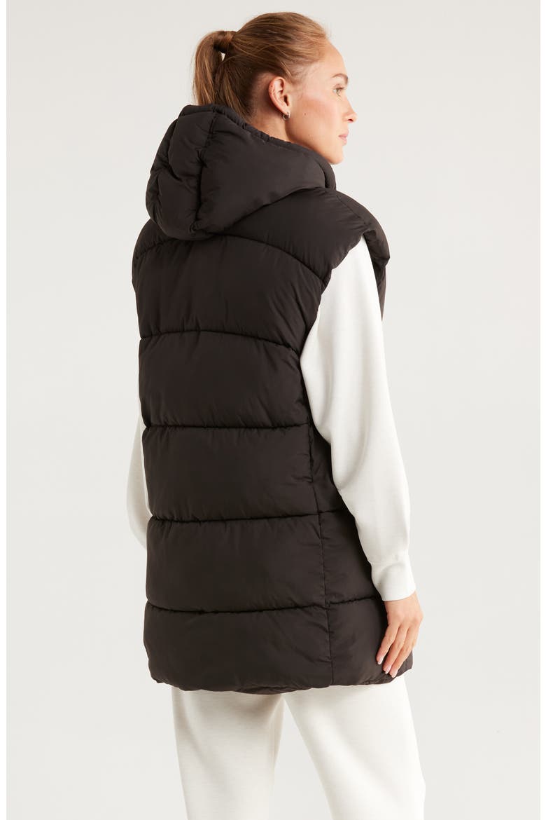 Longline Hooded Puffer Vest, Alternate, color, BLACK