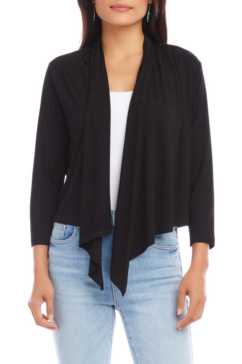 Calli Draped Open Front Cardigan, Main, color, BLACK