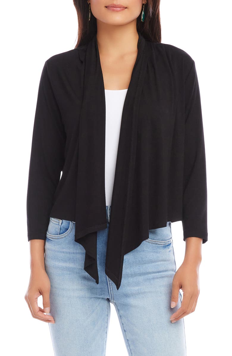 Karen Kane Calli Draped Open Front Cardigan, Main, color, Black