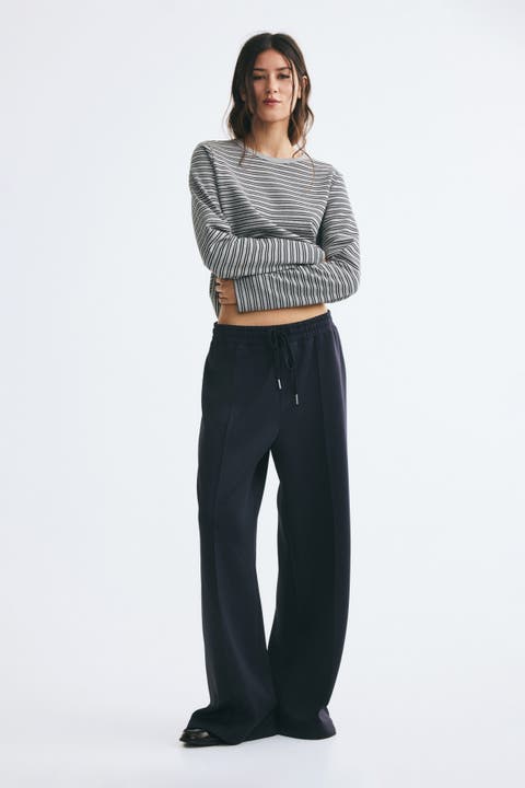 Fine-ribbed Drawstring Pants