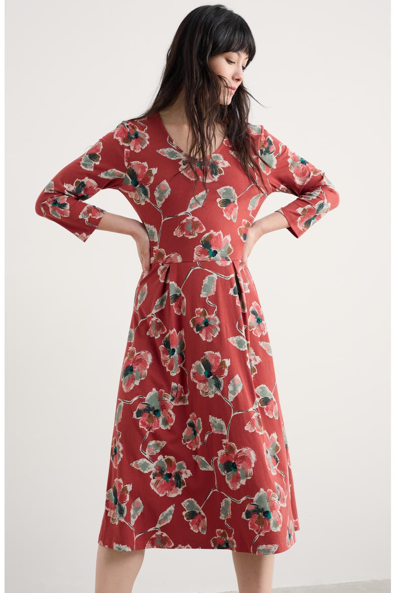 Pier View Floral Fit & Flare Midi Dress, Alternate, color, ARTIST CAMELLIA RED SAIL