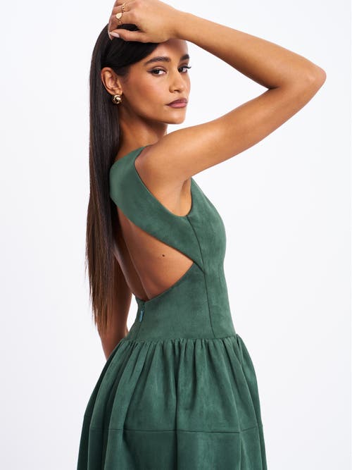 Miss Circle Women Laila Green Suede Boat Neck Backless Midi Dress In Green