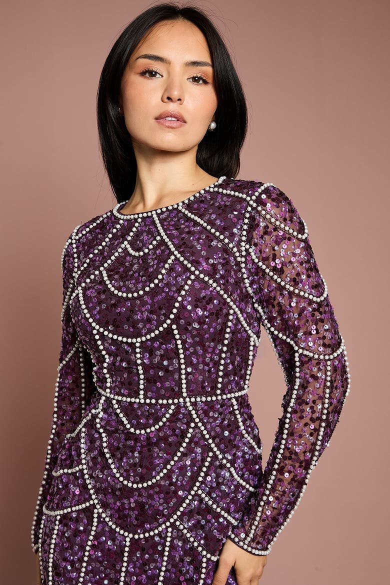 Petite Embellished Mini Dress, Alternate, color, Fig