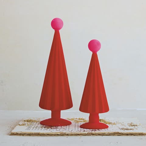 Flocked Glass Tree with Red & Pink Ornaments, 10"