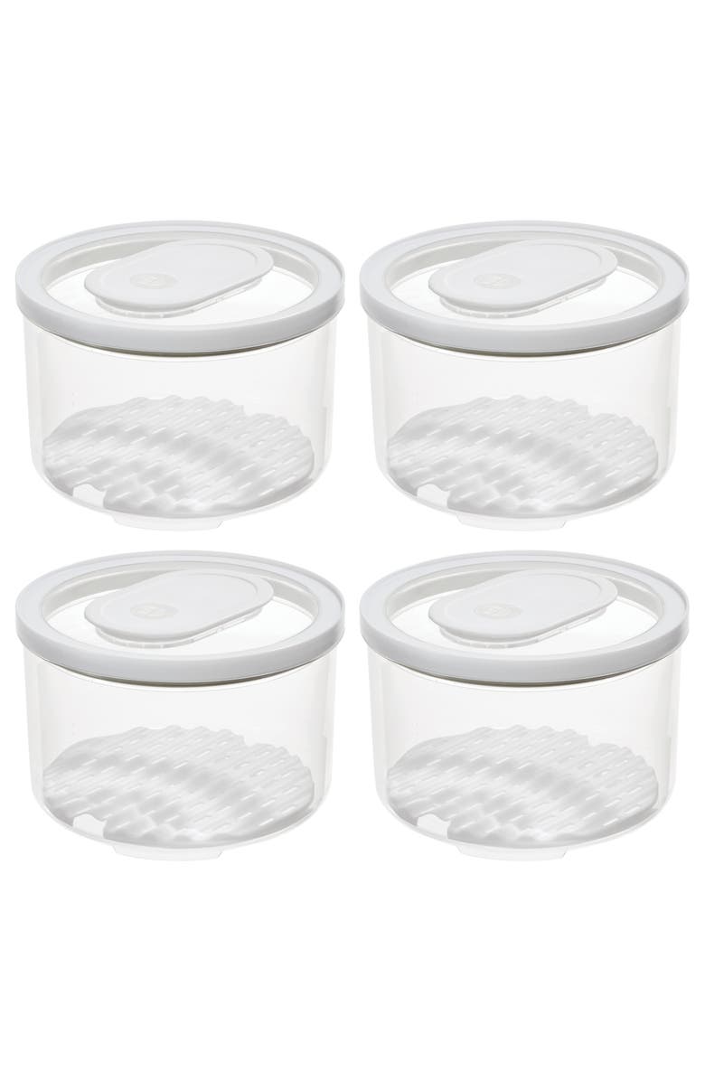 iDesign Round Produce Bin with Drainage Tray and Lid - Set of 4 - Clear, Main, color, Clear