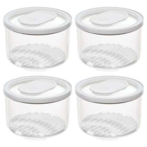 Round Produce Bin with Drainage Tray and Lid - Set of 4 - Clear
