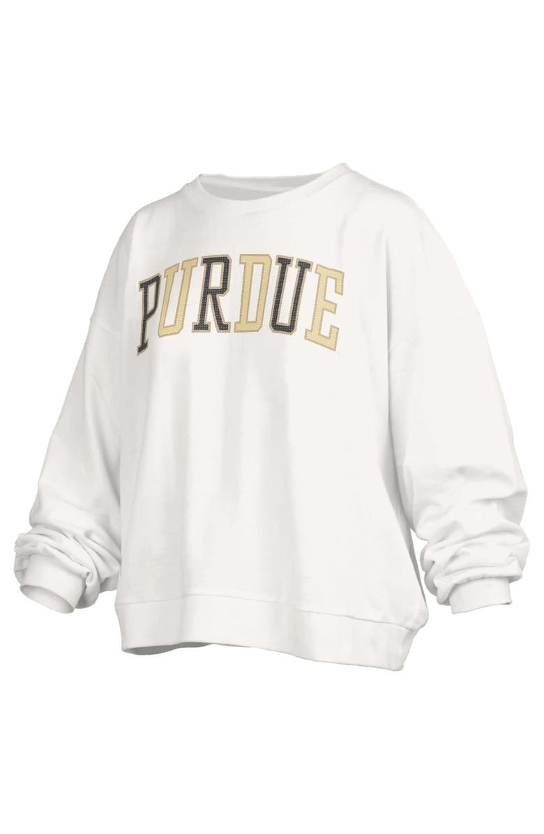 PRESSBOX Women's Pressbox White Purdue Boilermakers Janise Waist Length Oversized Pullover Sweatshirt, Alternate, color,