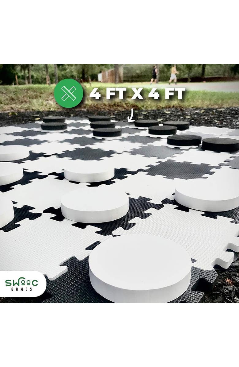 Swooc Games 2-in-1 Premium Giant Checkers & Tic Tac Toe Game, Alternate, color, Black, White