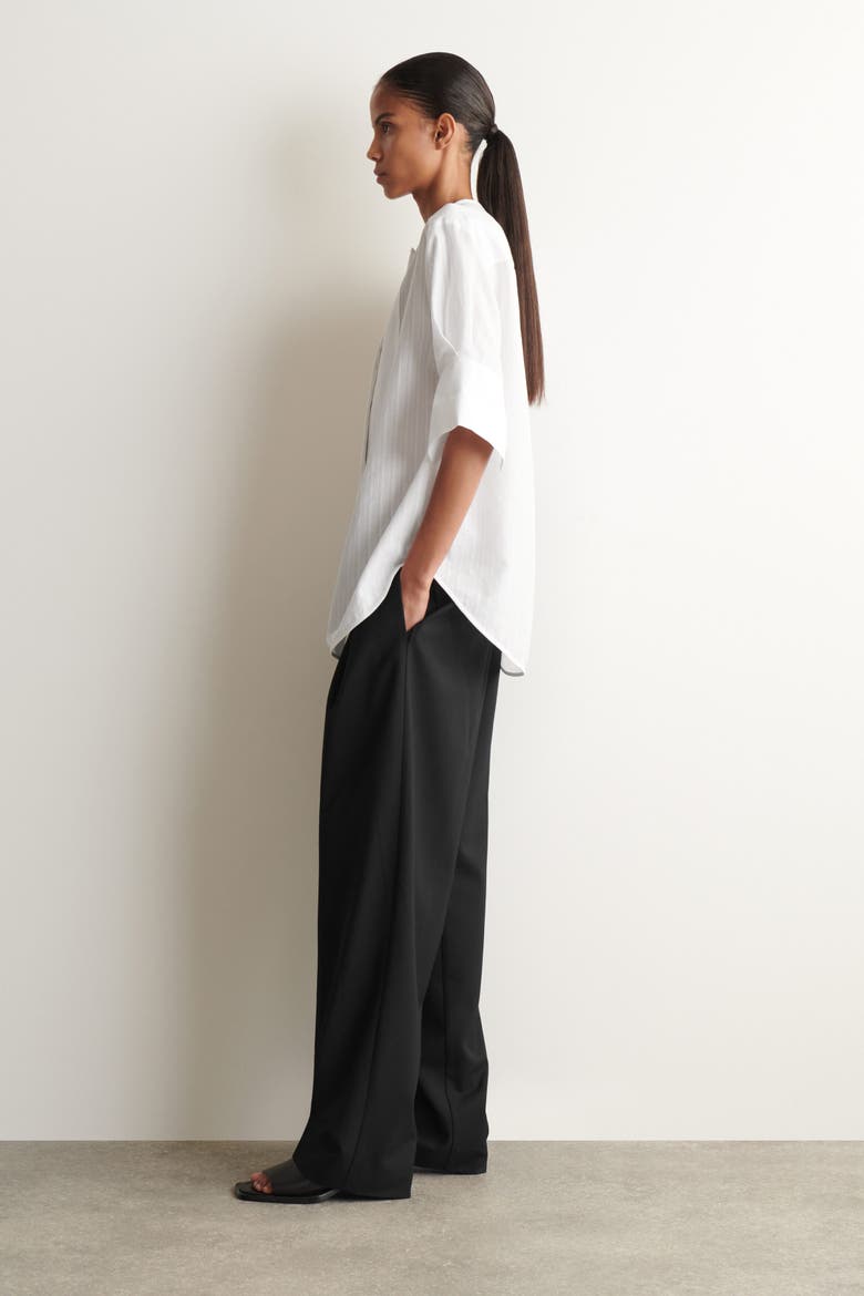 Bib-front Stripe-jacquard Cotton Shirt, Alternate, color, WHITE