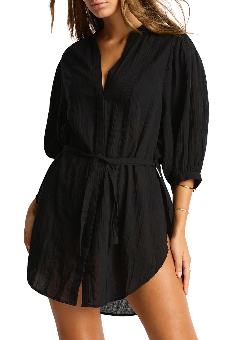 Boho Cover-Up Shirt, Main, color, BLACK